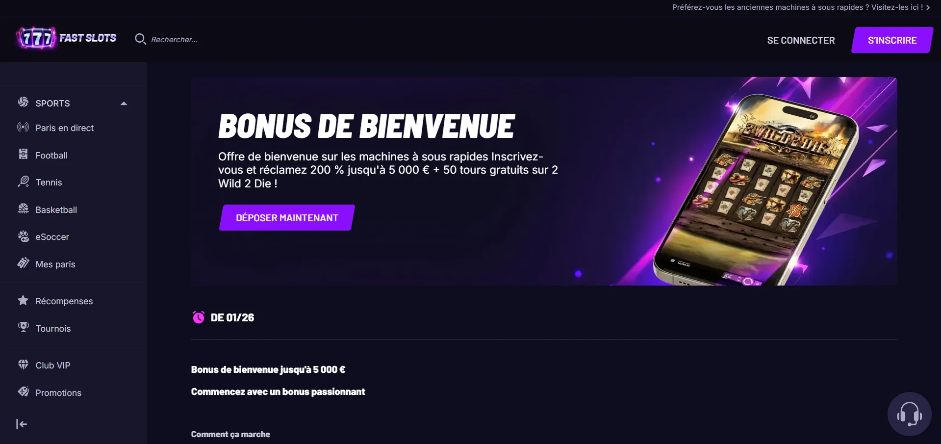 Fast Slots Casino : bonus de bienvenue